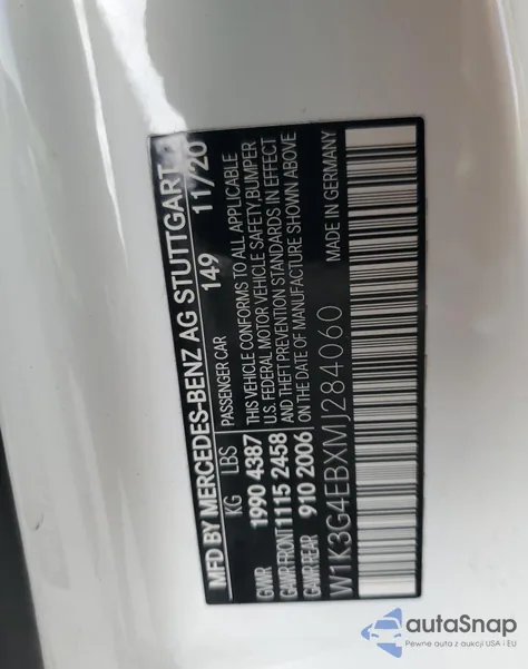 2021 Mercedes-Benz A 220 z USA, uszkodzony, nr VIN W1K3G4EBXMJ284060